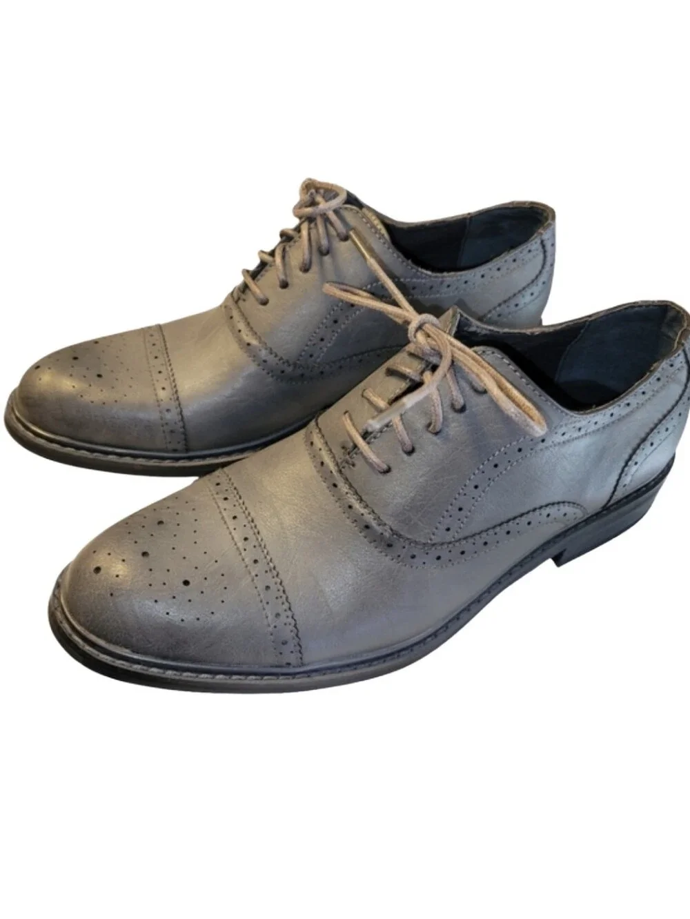 Perry Ellis Portfolio Bryant Gray Vegan Leather Wingtip Oxfords - Men’s 7.5
